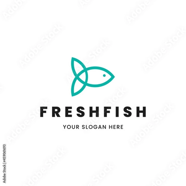 Fototapeta Isolated minimalist monoline outline image of blue fish logo
