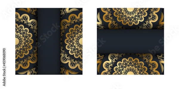 Obraz Black brochure with Greek gold pattern is ready for printing.