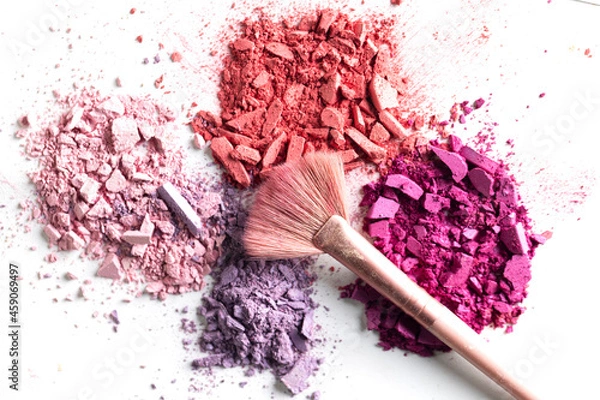 Obraz Cosmetic texture background. Broken eye shadows. Pink magenta decorative cosmetics 