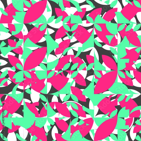 Obraz seamless geometric tile background with abstract leaves