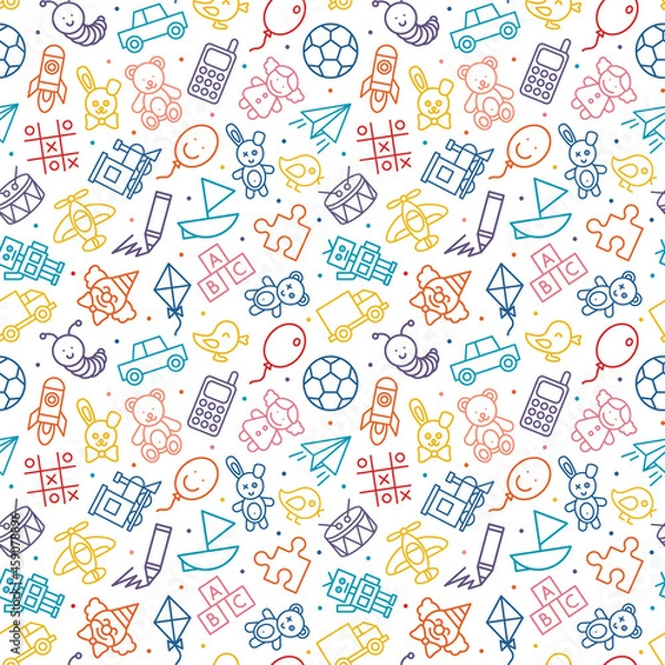 Obraz Seamless pattern of kids toys. Baby background, vector illustration.