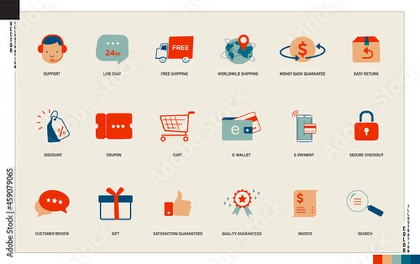 Obraz E-commerce, online shopping icon set. Editable stoke vector artwork for web, application, etc.