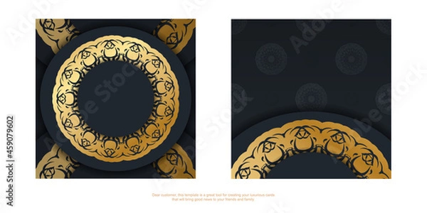 Fototapeta Template Postcard in black color with luxurious gold pattern prepared for printing.