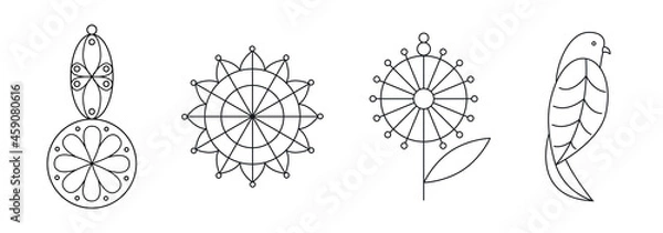 Fototapeta A set of graphic elements in a linear style for the design of invitations, cards, templates on a white background.