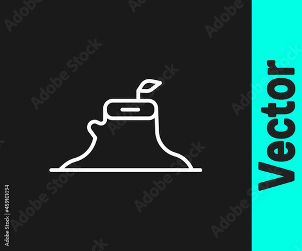Fototapeta White line Tree stump icon isolated on black background. Vector