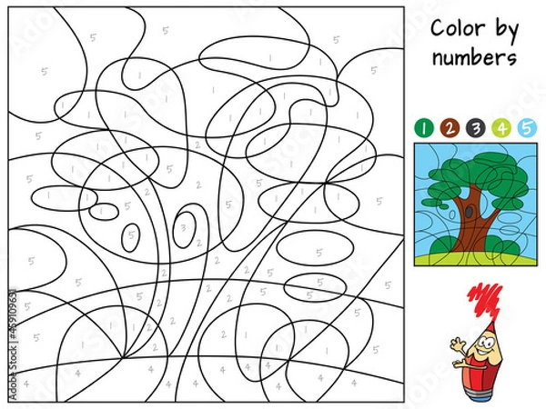 Obraz Tree. Color by numbers. Coloring book