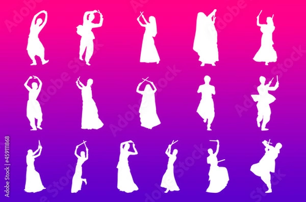 Obraz garba dance vector of couple playing Dandiya with purple background