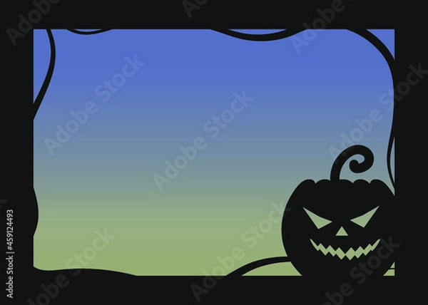 Fototapeta Black halloween frame with pumpkin on blue background vector