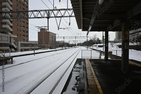 Fototapeta 雪の駅