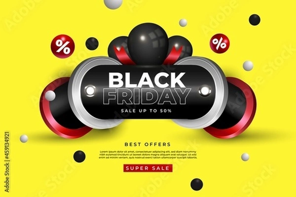 Fototapeta realistic 3d black friday background vector design illustration