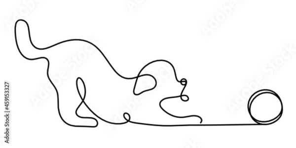 Fototapeta Silhouette of abstract dog as line drawing on white. Vector