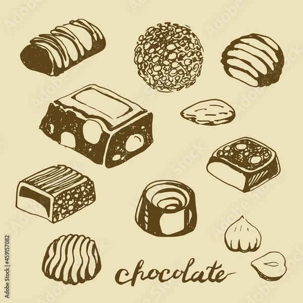 Fototapeta hand-drawn set of chocolates
