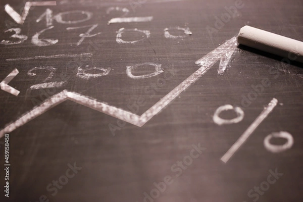 Obraz chalk, calculations of figure and curve, the concept of growth as hypothesis according to which all essential information is immediately and fully reflected in the market market value of securities