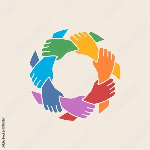 Obraz Teamwork. Seven hands unity people.