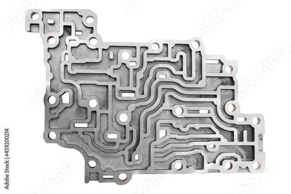 Fototapeta Automatic transmission control center variation gearbox valve body brain of car engine isolated on white background with clipping path