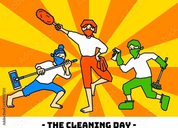 Obraz 掃除道具を持ってポーズを決める人