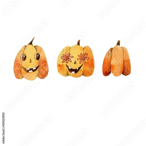 Obraz Halloween set watercolor illustration pumpkin isolated on white background 