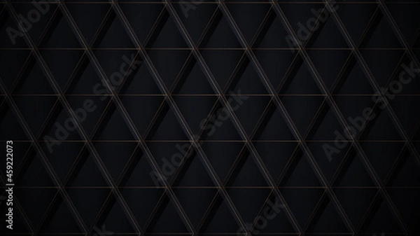 Obraz Abstract golden lines and black triangles shape pattern background. Vector illustration