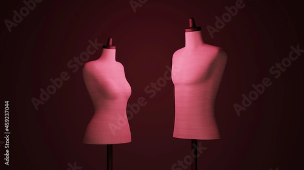 Fototapeta 暗闇の中で赤く照らされる男女のトルソーマネキン　3DCG