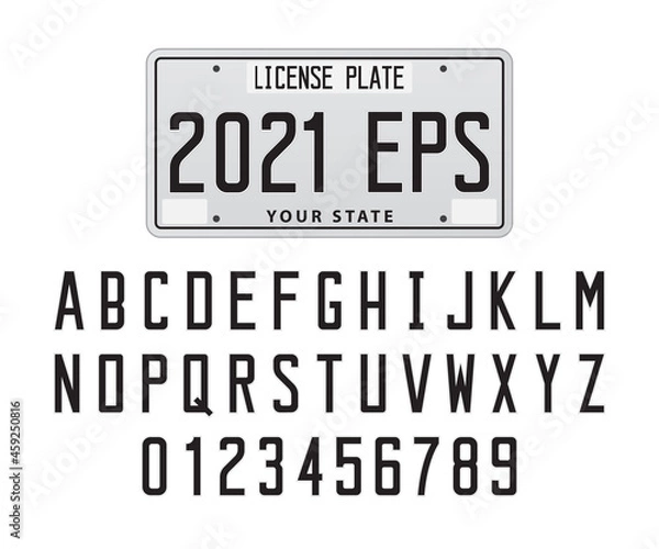 Fototapeta License plate font and number, vector illustration