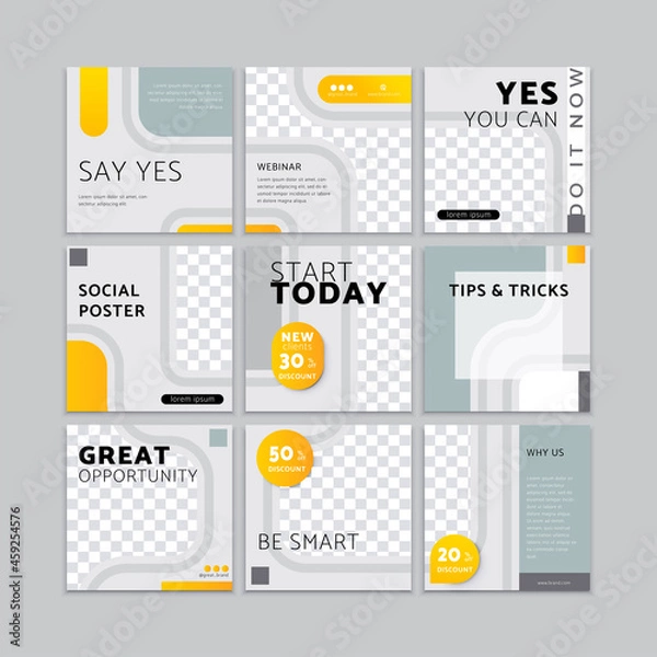 Fototapeta Square layouts for social media feed, 9 vector templates for social media posts, easy editing