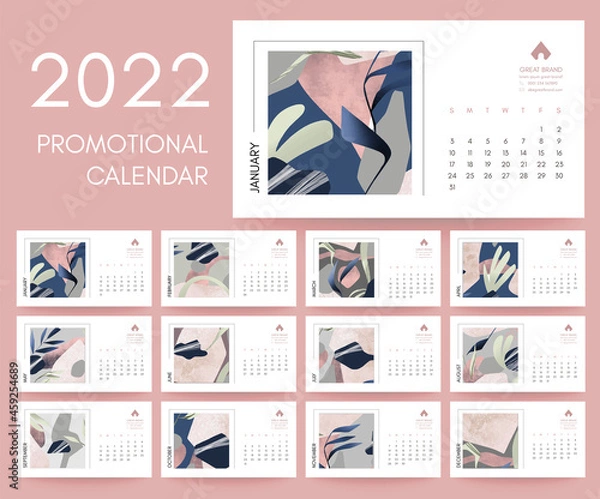 Fototapeta Calendar template, 2022, vector design, abstract design, for brand promotion