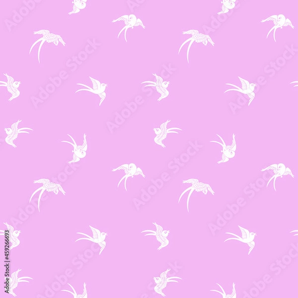 Fototapeta Seamless pattern with white birds on pink background. Swifts. Swatch is included. 