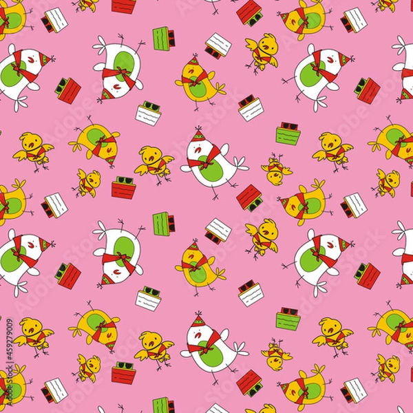 Fototapeta cute chicken pattern background wallpaper vector illustration editable