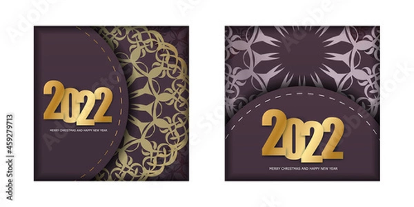 Obraz Holiday Brochure 2022 Merry christmas burgundy color with winter gold pattern