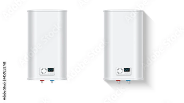 Fototapeta Realistic electric water heater. Isolated water heater on white background. Front view. Vector illustration.