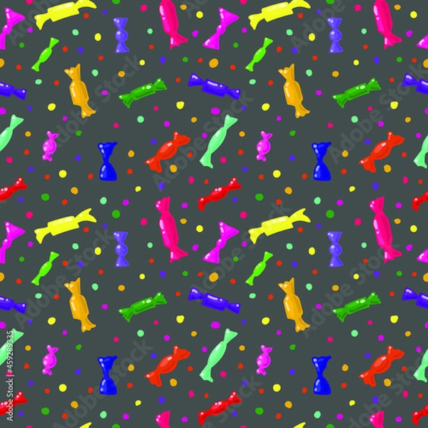Obraz Seamless pattern with sweets in a wrapper on a gray background