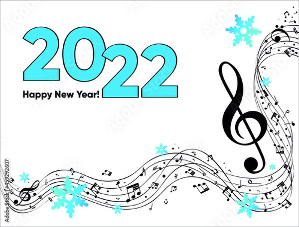 Fototapeta Musical Happy New Year background with notes 2022