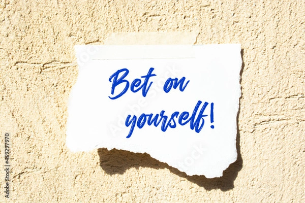 Fototapeta Text bet on yourself on the short note texture background