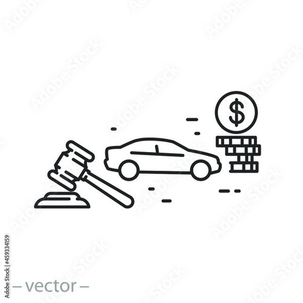 Obraz automobile auction icon, selling car, auto legal property, real offer with competition bid, thin line symbol on white background - editable stroke vector illustration