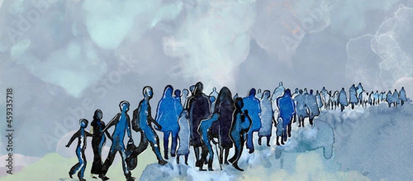 Fototapeta Migration. Watercolor concept background
