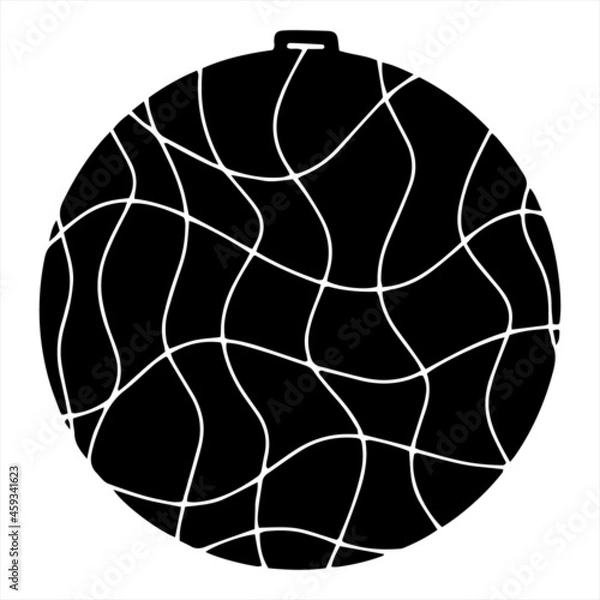 Obraz Christmas decoration Winter holidays banner design. Postcard with decorated toy ball for tree illustration background. Hand drawn New Year bubble with garland black white colouring page lines