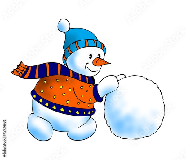 Obraz Bałwan toczy kulę śnieżną