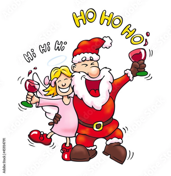 Obraz Weihnachtsmann und Christkind feiern