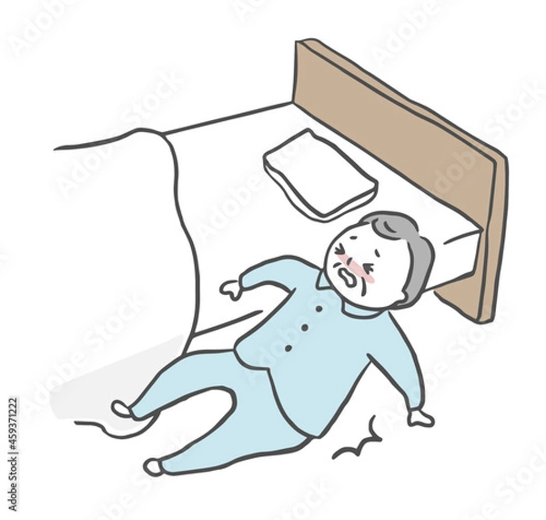 Obraz ベッドから転落する高齢男性