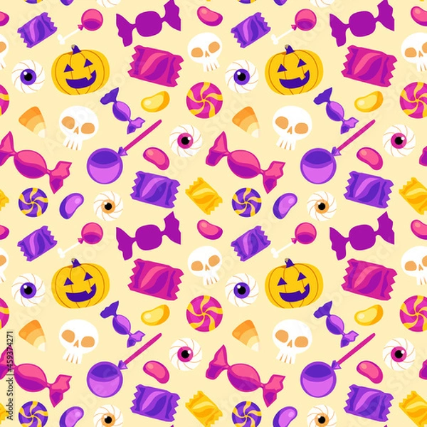Obraz Scattered Halloween Candy Seamless Background