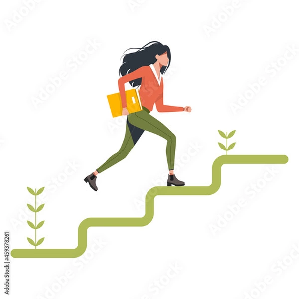 Fototapeta running woman up the career ladder. Vector illustration