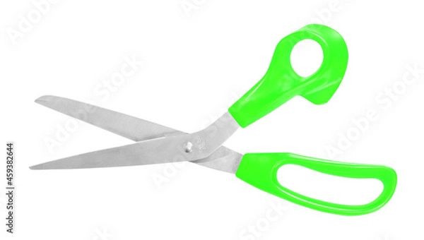Fototapeta green  scissors isolated on a white background
