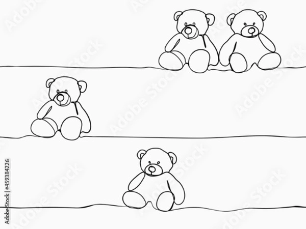 Fototapeta simple funny bear doll childish hand drawn  with continuous lines art seamless pattern for special moment like children's day, valentines' day, wallpaper, pattern, banner, label, texture vector design