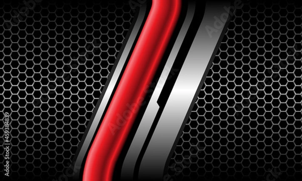Obraz Abstract red glossy silver line cyber on grey hexagon mesh black design modern luxury futuristic technology vector