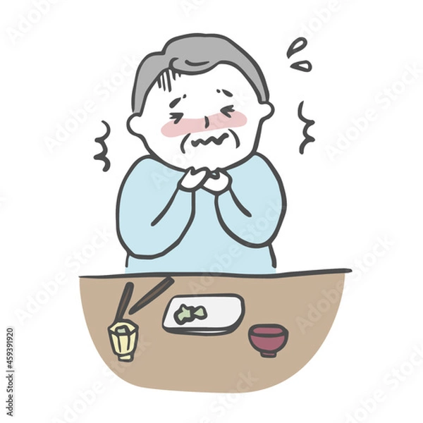 Obraz 食べ物を喉につまらせて苦しむ高齢男性