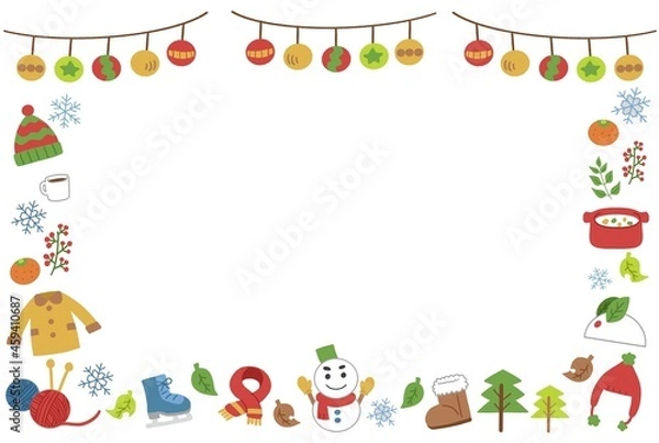 Obraz 冬の手描きイラスト素材のフレーム枠01