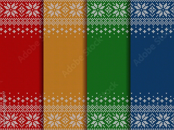 Obraz Knitted sweater backgrounds with copyspace. Vector Christmas pattern set.