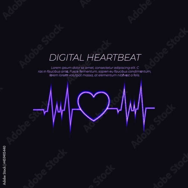 Obraz Vector Neon Medical Icon, Heart Beat Line, Glowing Illustration, Shining Lights on Dark Background, Violet Color.