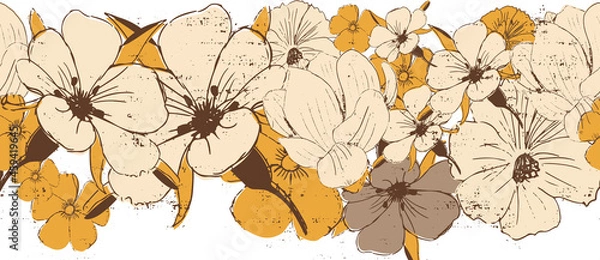 Obraz Retro colored flowers banner frame vector seamless repeat pattern print background