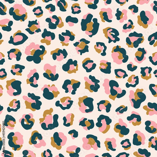 Obraz Cheetah, leopard seamless repeat pattern. Random placed, vector animal minimal all over print on beige background.
